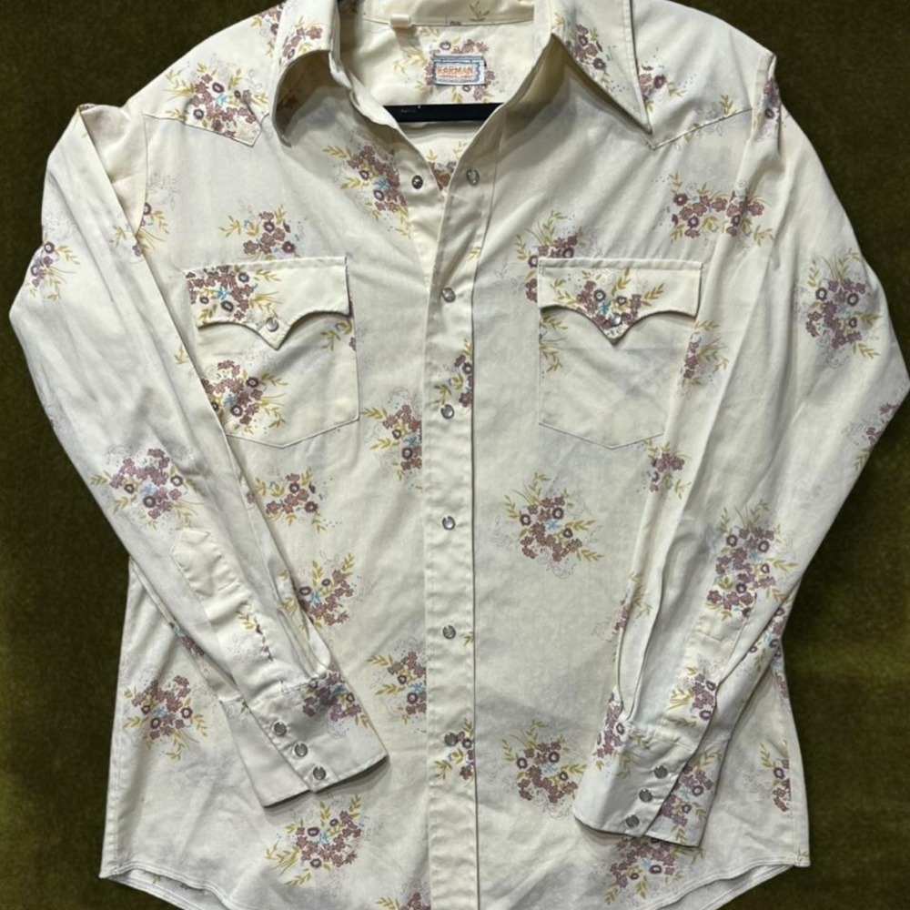 Vintage 70s Karman Floral Pearl Snap Western Shirt - Modern Large